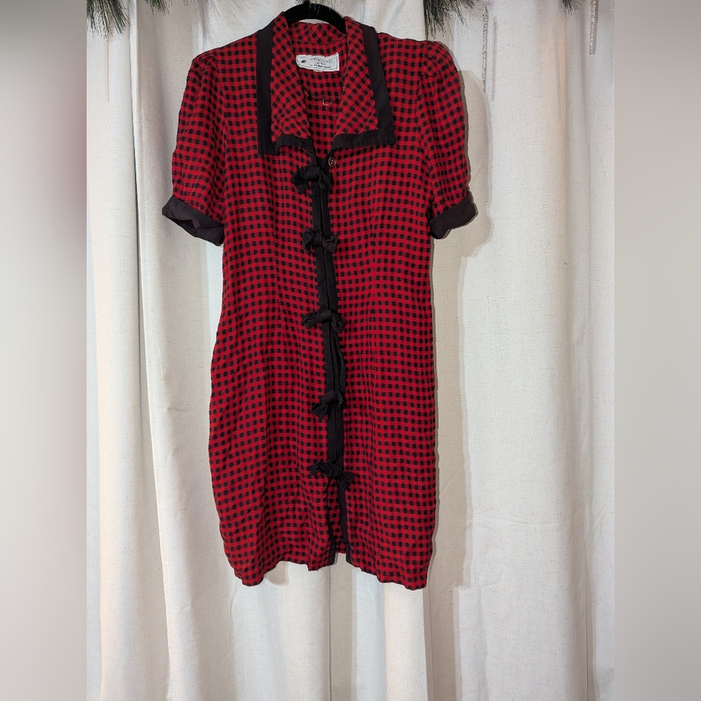 Vintage Gingham Dress With Bow Details